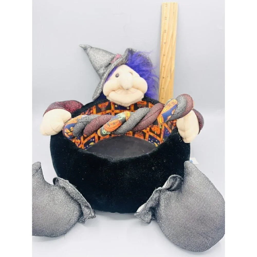 Vintage Halloween Witch Candy Basket Kids of America Plush Trick Or Treat Bowl